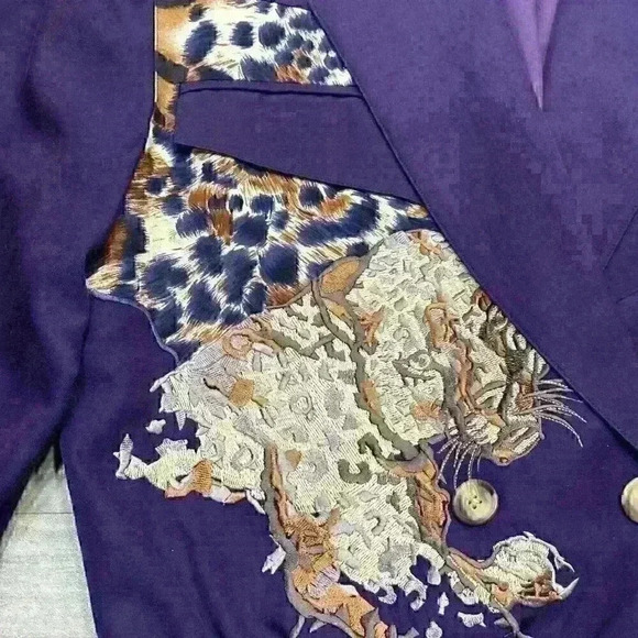 Silk Blend Vintage Purple Jaguar 1980s Style Jacket Stephanie by Suzelle - Picture 3 of 10
